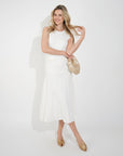 Pearl Bead Pointelle knit bodycon midi dress in White