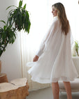 Ruffle Tie-Neck oversized midi Dress in White