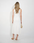 Pearl Bead Pointelle knit bodycon midi dress in White