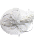 Statement Fascinator Hat With Feather Detail In White