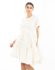 Asymmetry with adjustable ties design cotton blend dress in white