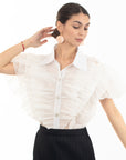 Multi Ruffle Layer design Blouse in White color