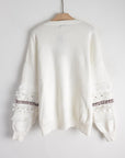 Multi floral and pleated chiffon embellished sleeves jumper