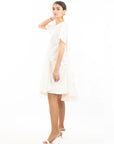 Asymmetry with adjustable ties design cotton blend dress in white