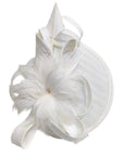 Fascinator With Feather & Sculptural Loop Detail In White