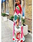 Multi Color Print Pleated Dress in three quarter sleeves in floral print