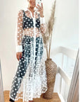 Spotted design Lace shirt dress cardigan in White
