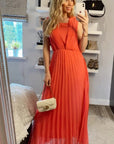 Chiffon pleated full length wedding maxi dress (Salmon pink)
