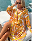 Orange Yellow Paisley Print artwork print Stain Oversized shirt dress