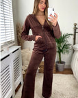 Velour Tracksuits With Hoody (Brown Color)