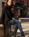 Black Soft Knit Jumper with Statement Fringe Hem