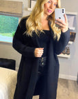 Oversized Boxy rib knit long cardigan with front pocket in black