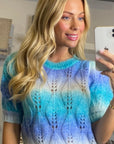 Tie dye effect rib knit short sleeves jumper top in blue