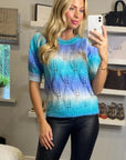 Tie dye effect rib knit short sleeves jumper top in blue