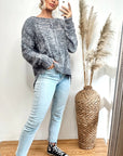 Cable knit velvet fabric soft knitted jumper