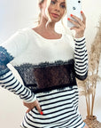 Stripe Print with Lace Bust Design Top (WHITE)