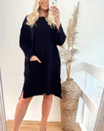 Wool blend knitted ribbed dress