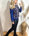Metallic gold trims Fair isle Print Jumper
