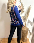 Metallic gold trims Fair isle Print Jumper