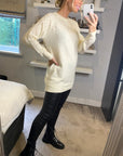 Multi faxu Pearl embellished design neckline long knit jumper in white