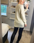 Multi faxu Pearl embellished design neckline long knit jumper in white