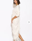 Layers Multi Fringed Tassel Pleated Midi Dress in White