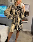 Black and White Scarf print Full pleated Shirt dress