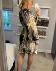 Black and White Scarf print Full pleated Shirt dress