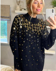 Sequin embellished front and sleeves design jumper in black