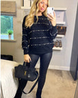 Pearl embellished soft knit jumper in black