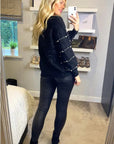 Pearl embellished soft knit jumper in black