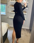 Soft Knitted Ribbed Midi Bodycon front OR back cut out design Dress In Black