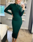 Soft Knitted Ribbed Midi Bodycon front OR back cut out design Dress In Green