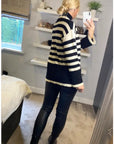 Soft Knit Striped roll-neck design cozy wool-blended jumper in black