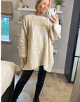 Fine knit oversized jumper with monogrammed pattern design in Pink and White