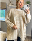 Fine knit oversized jumper with monogrammed pattern design in Pink and White