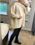 Fine knit oversized jumper with monogrammed pattern design in Pink and White