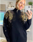 Gold Sliver Mix sequin embellished front and sleeves design jumper in black