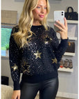 Sequin embellished with stars design knit jumper in black