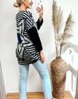 Star Striped Print Batwing Knitted Jumper Top (BLUE)