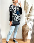 Star Striped Print Batwing Knitted Jumper Top (BLUE)