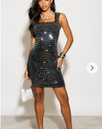Diamond Sequin Mini Dress in Black