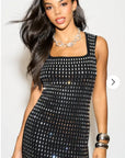 Diamond Sequin Mini Dress in Black