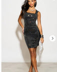 Diamond Sequin Mini Dress in Black