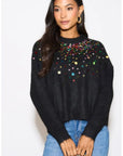 Multi color disco Sequin embellished design Soft knit jumper in Black