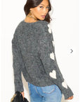 Brushed texture Love Heart Jacquard Pattern Embroidered Jumper in Grey
