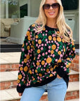 Orange Multi floral-jacquard wool blend oversized jumper