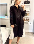 Cotton shirt dress with Pleated chiffon hem design in black