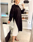 Cotton shirt dress with Pleated chiffon hem design in black