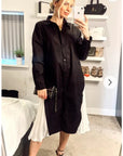 Cotton shirt dress with Pleated chiffon hem design in black